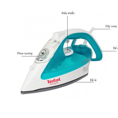 Bàn Ủi Hơi Nước TEFAL FV3910 - Trắng Xanh - Hàng Chính Hãng